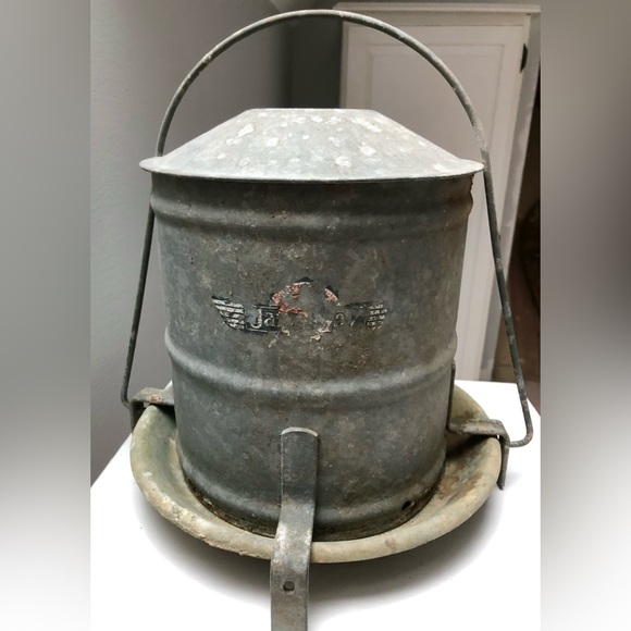 Vintage Other Vintage Galvanized Rustic Metal Bird Feeder Waterer